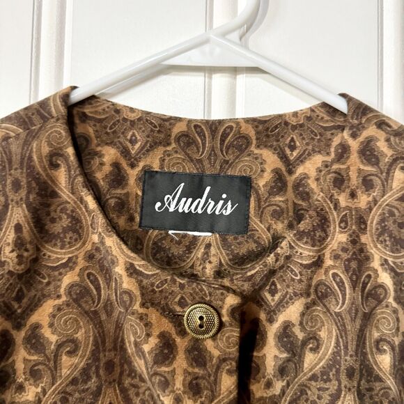 VTG AUDRIS Blazer Women Size 8 Brown 1980s Button Down Geometric Padded Shoulder - Picture 2 of 3